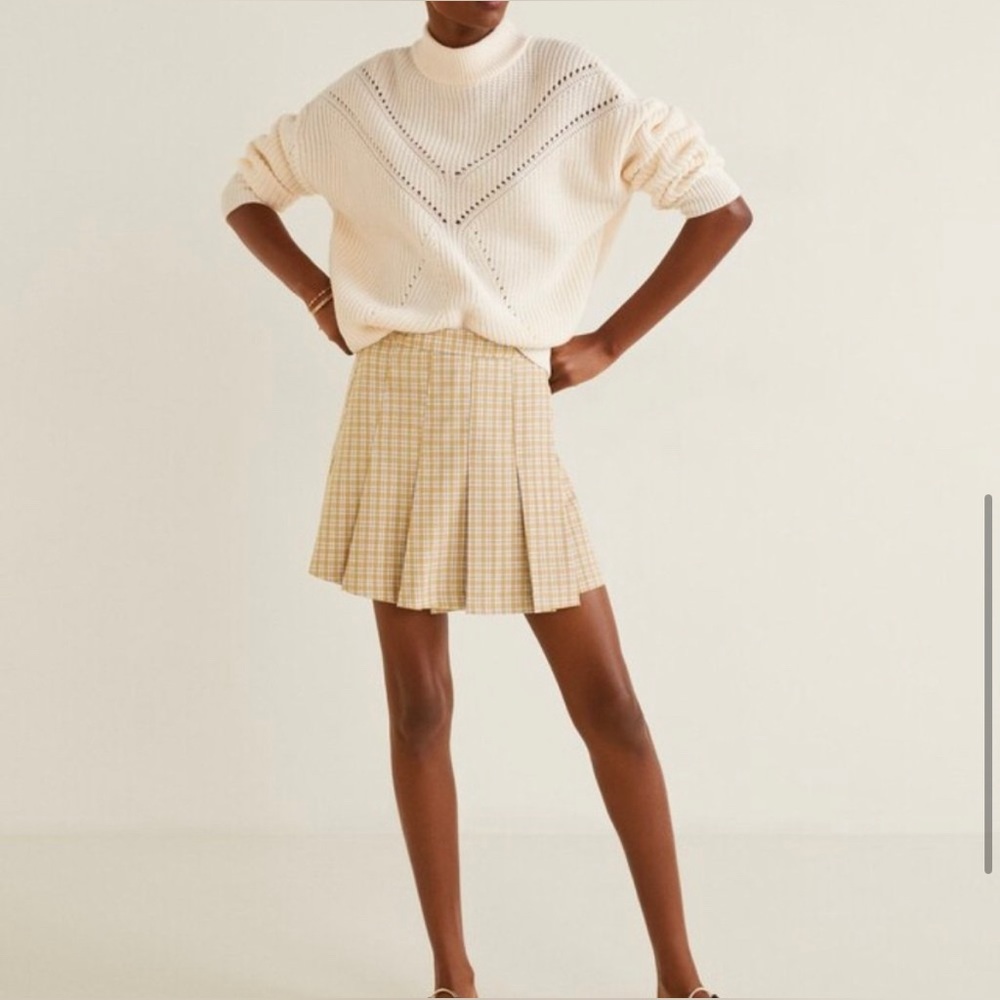 NWT Mango High Rise Yellow Plaid Skirt